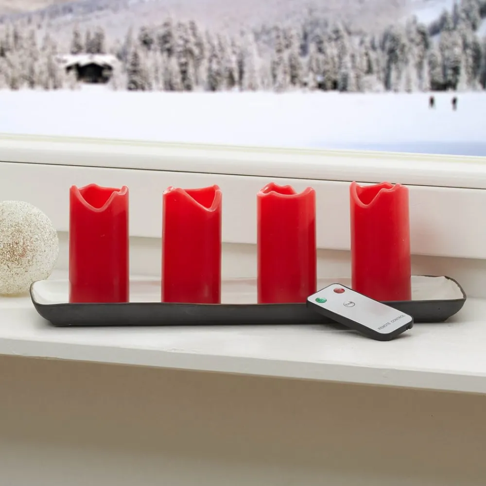 STAR TRADING Candle LED-lys i 4-er sett med fjernkontroll, rød| Julebelysning|Dekorasjonsbelysning