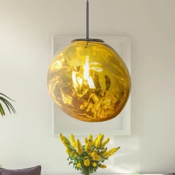 Eco-Light Canopus hengelampe, gullfarget, Ø 36 cm, glass, E27 New