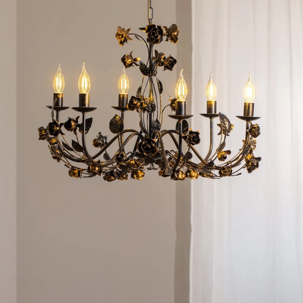 ONLI Carolina lysekrone, bronsefarget, 6 lyskilder, jern| Lysekroner