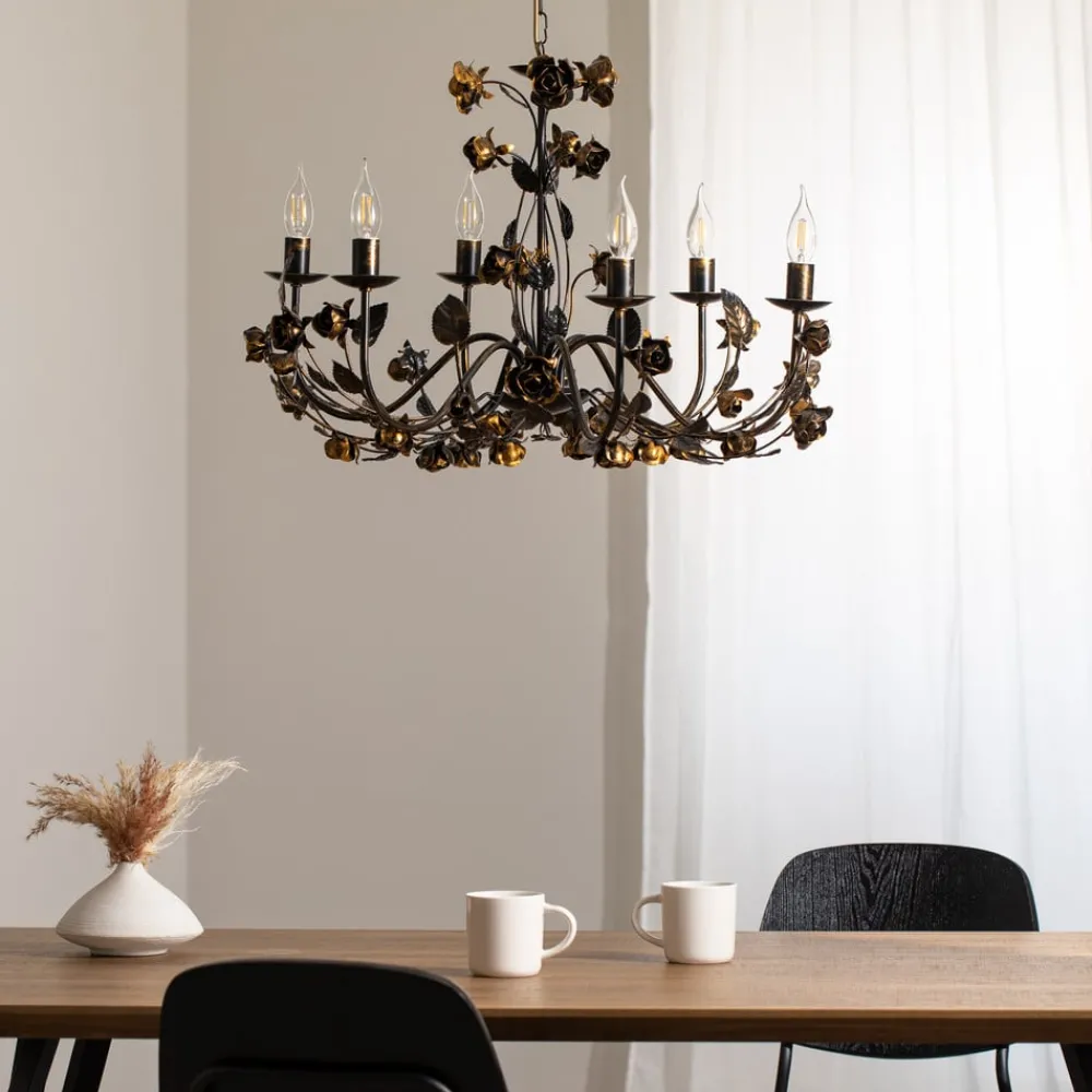 ONLI Carolina lysekrone, bronsefarget, 6 lyskilder, jern| Lysekroner