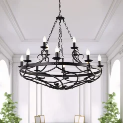 Searchlight Cartwheel III lysekrone, 12 lyskilder, Ø 89 cm, svart, metall Hot