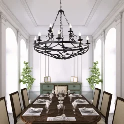 Searchlight Cartwheel III lysekrone, 12 lyskilder, Ø 89 cm, svart, metall Hot