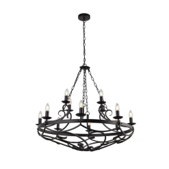 Searchlight Cartwheel III lysekrone, 12 lyskilder, Ø 89 cm, svart, metall Hot