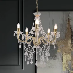 Näve Cecilia lysekrone, gull, jern/akryl, Ø 52 cm, 5 lyskilder.| Lysekroner