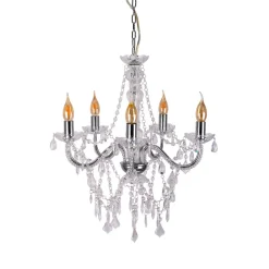 Näve Cecilia lysekrone, krom, jern/akryl, Ø 52 cm, 5 lyskilder. New