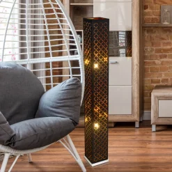 Globo Clarke gulvlampe, svart/gull blad, høyde 118 cm, stoff New