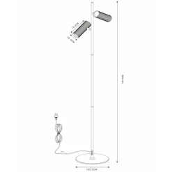 Lucide Club gulvlampe, justerbar, hvit, metall, 140 cm, GU10