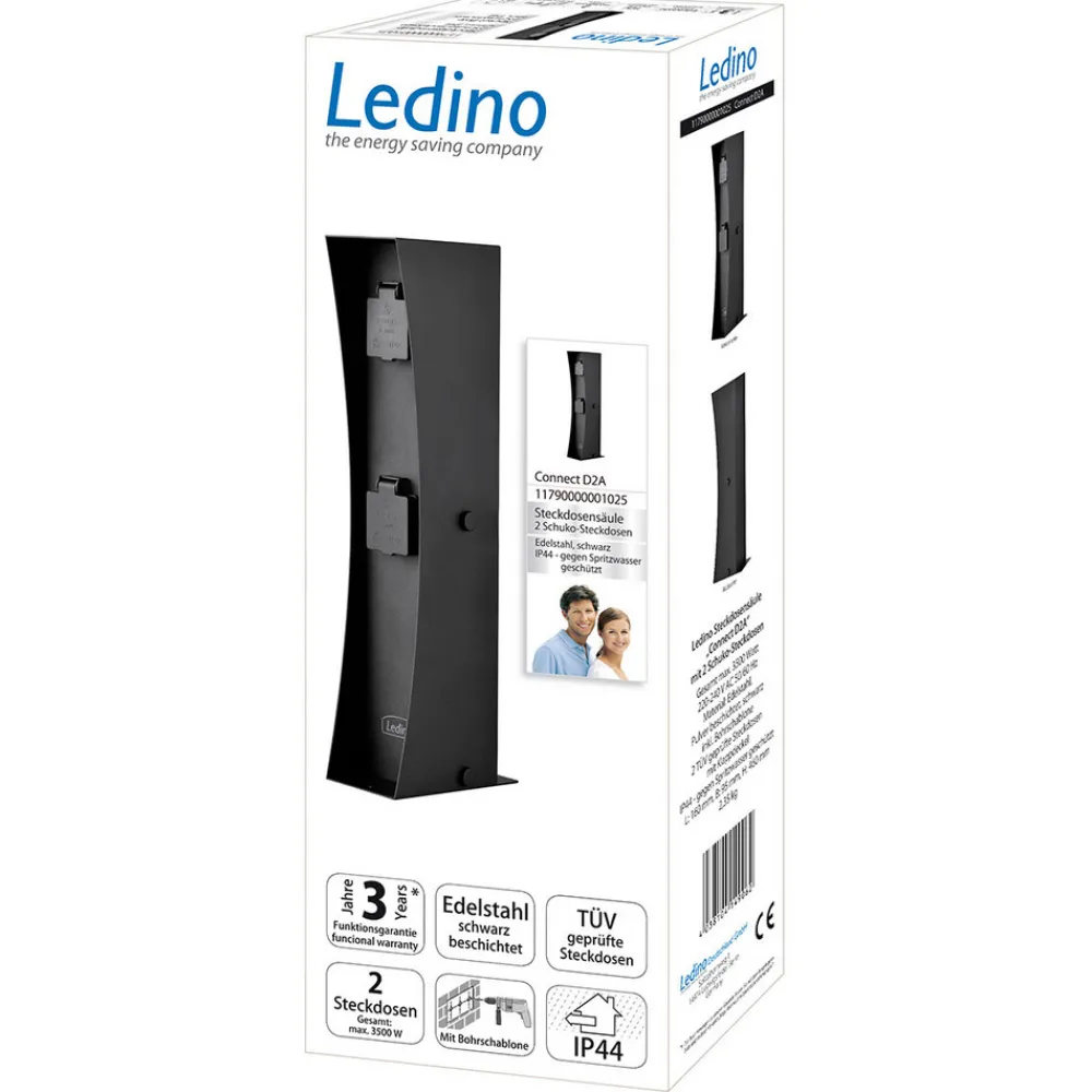 Ledino Connect D2 stikkontaktsøyle, svart