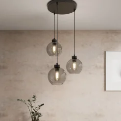 TK Lighting Cubus hengelampe, Ø 50 cm, 3 lyskilder, røykgrå, glass| Pendellamper