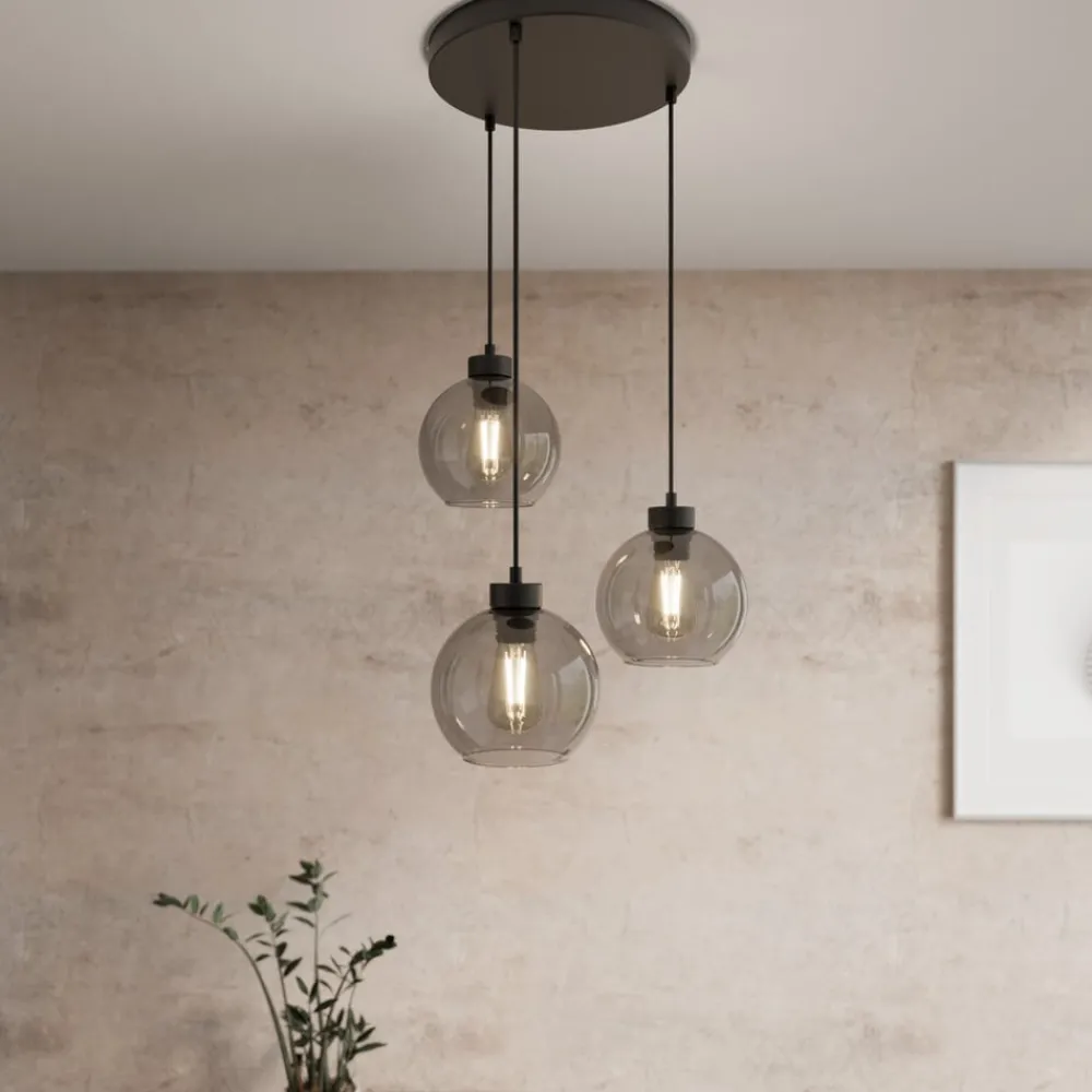 TK Lighting Cubus hengelampe, Ø 50 cm, 3 lyskilder, røykgrå, glass| Pendellamper