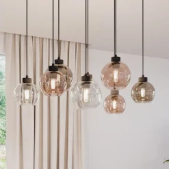 TK Lighting Cubus hengelampe, 85 cm, 8 lyskilder, klar/honning/brun, glass