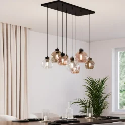 TK Lighting Cubus hengelampe, 85 cm, 8 lyskilder, klar/honning/brun, glass