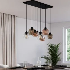 TK Lighting Cubus hengelampe, 85 cm, 8 lyskilder, klar/honning/brun, glass