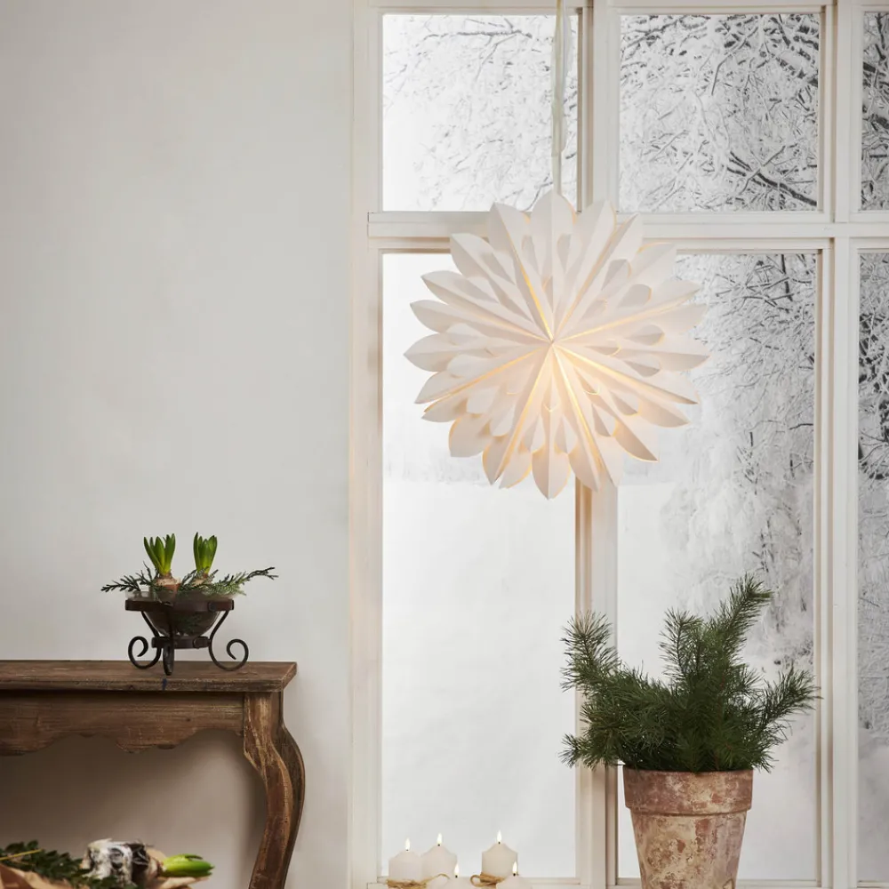 STAR TRADING Dekorativ stjerne Cliff, papir, uten stikkontakt hvit Ø 60cm Outlet