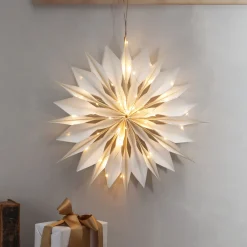 STAR TRADING Dekostjerne Flinga papir hvit med magnet, batteri Best