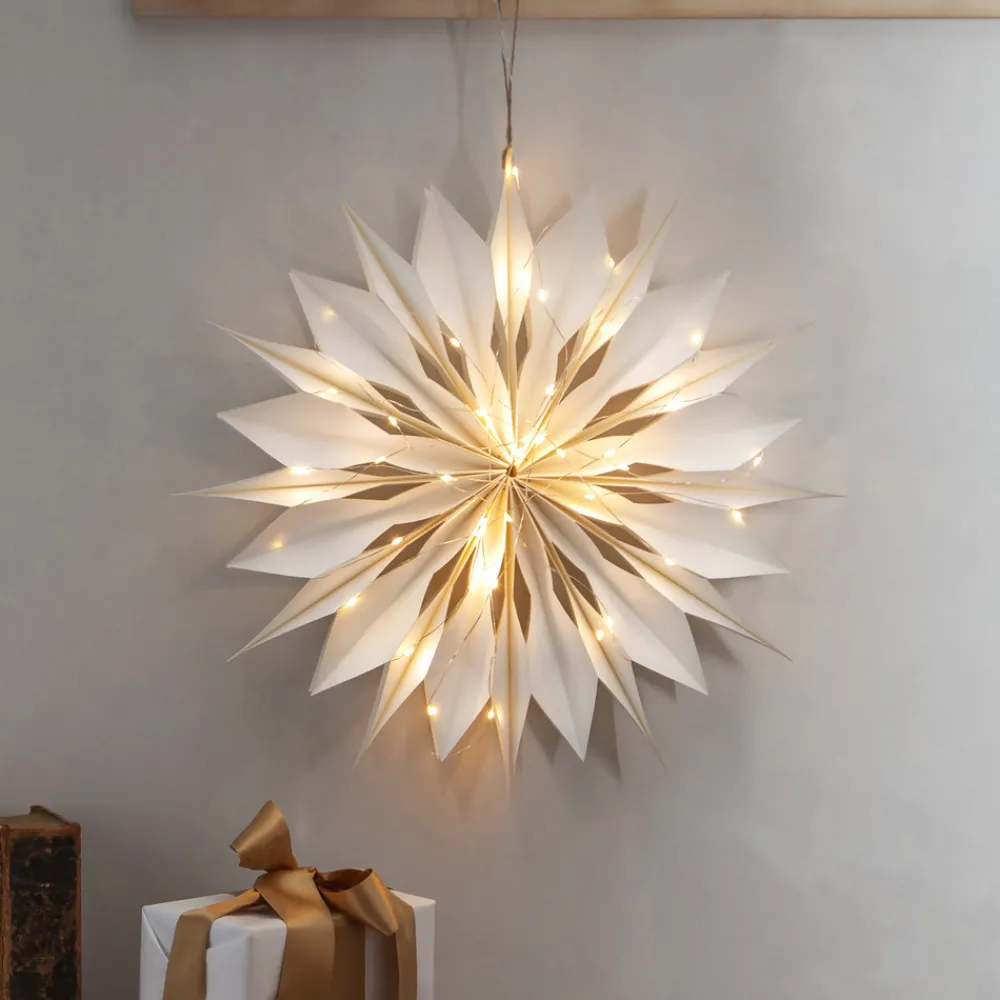 STAR TRADING Dekostjerne Flinga papir hvit med magnet, batteri Best