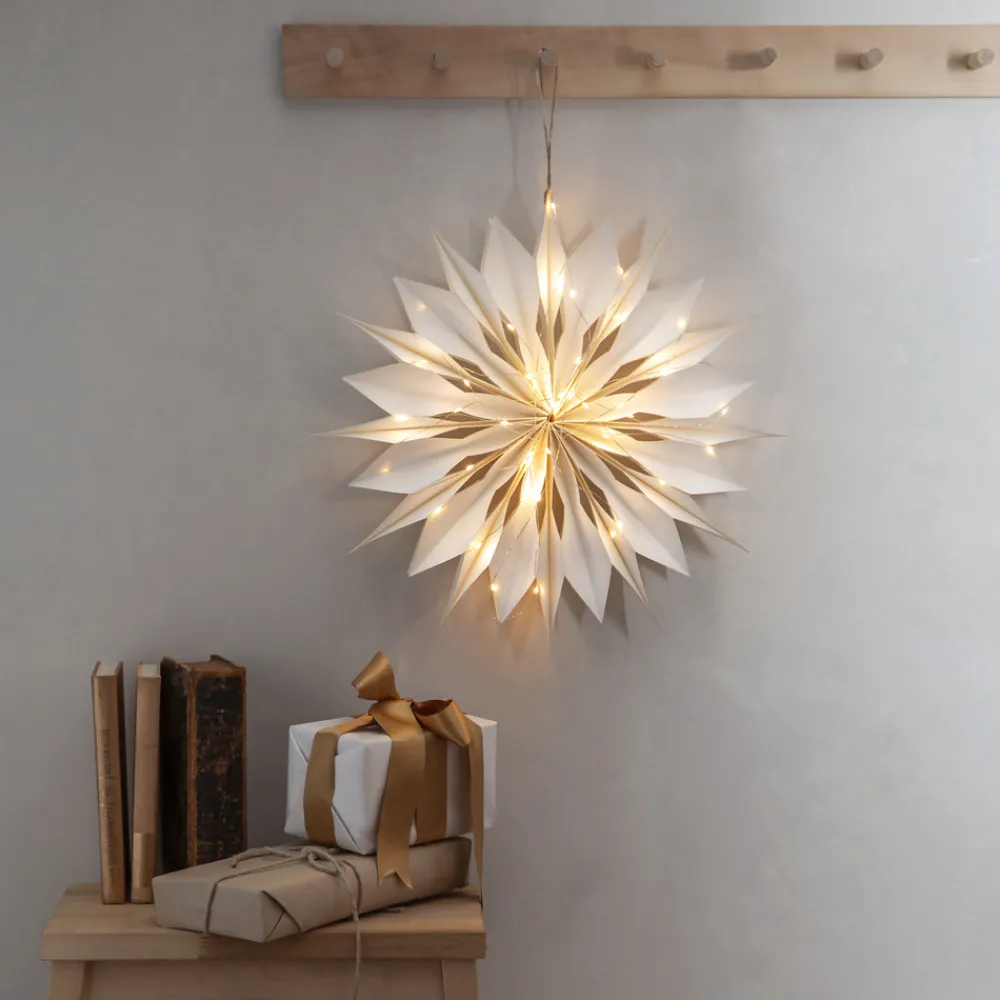 STAR TRADING Dekostjerne Flinga papir hvit med magnet, batteri Best