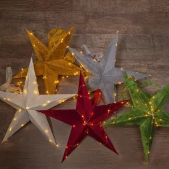 STAR TRADING Dekostjerne Velvet med Dew Drop LED-lyslenke rød| Julebelysning