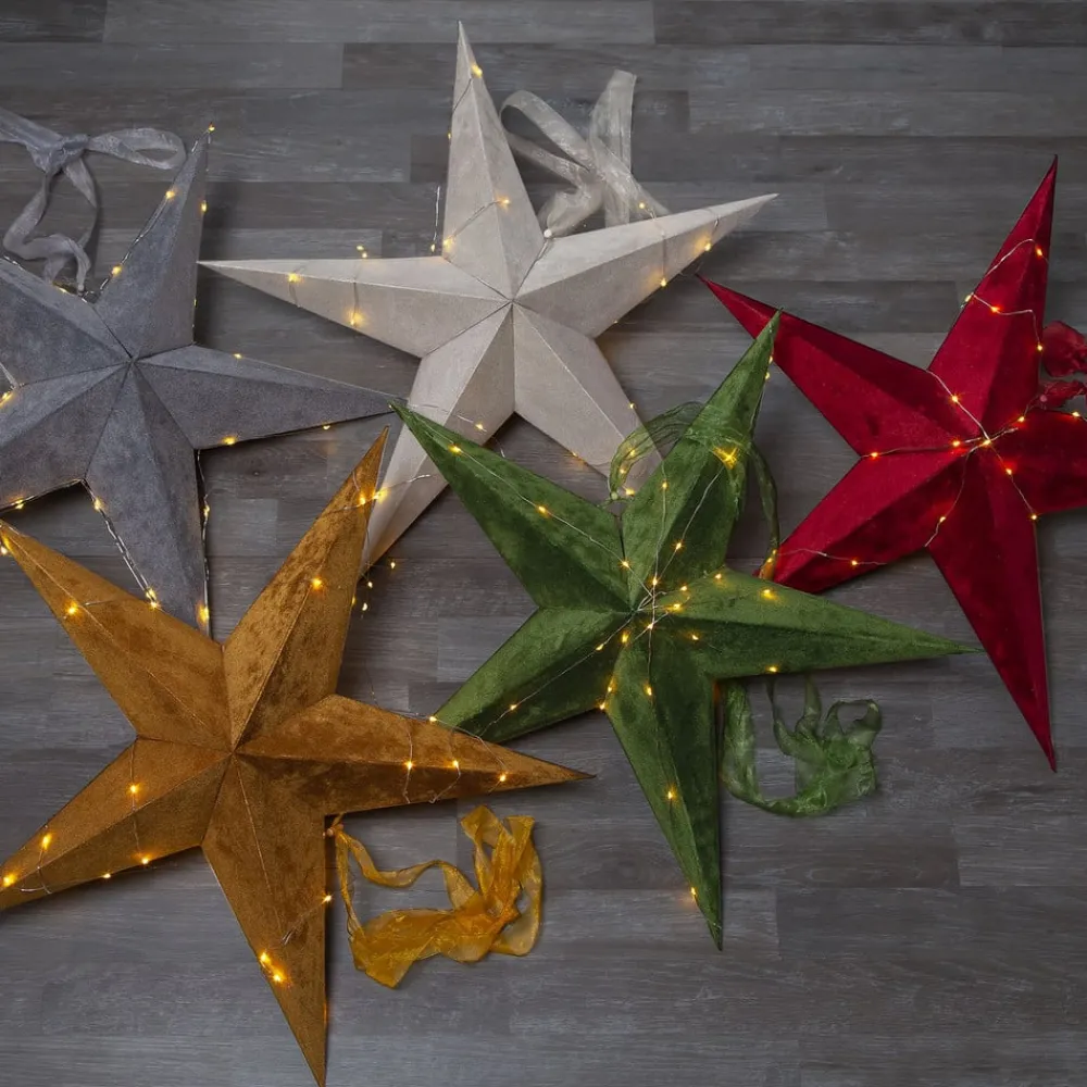 STAR TRADING Dekostjerne Velvet med Dew Drop LED-lyslenke rød| Julebelysning