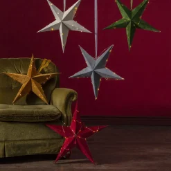 STAR TRADING Dekostjerne Velvet med Dew Drop LED-lyslenke rød| Julebelysning