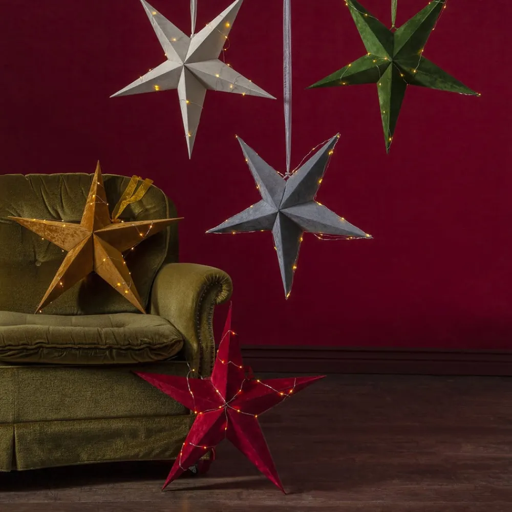 STAR TRADING Dekostjerne Velvet med Dew Drop LED-lyslenke rød| Julebelysning