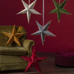 STAR TRADING Dekostjerne Velvet med Dew Drop LED-lyslenke rød| Julebelysning