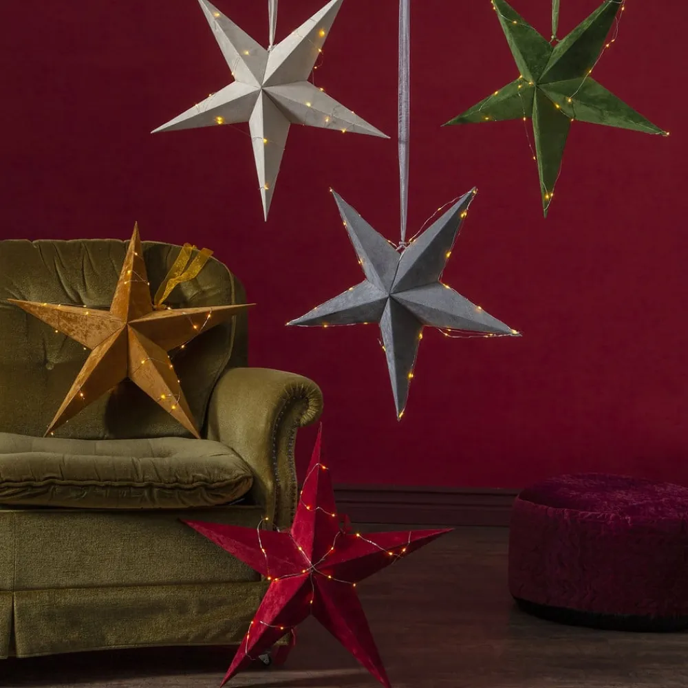 STAR TRADING Dekostjerne Velvet med Dew Drop LED-lyslenke rød| Julebelysning