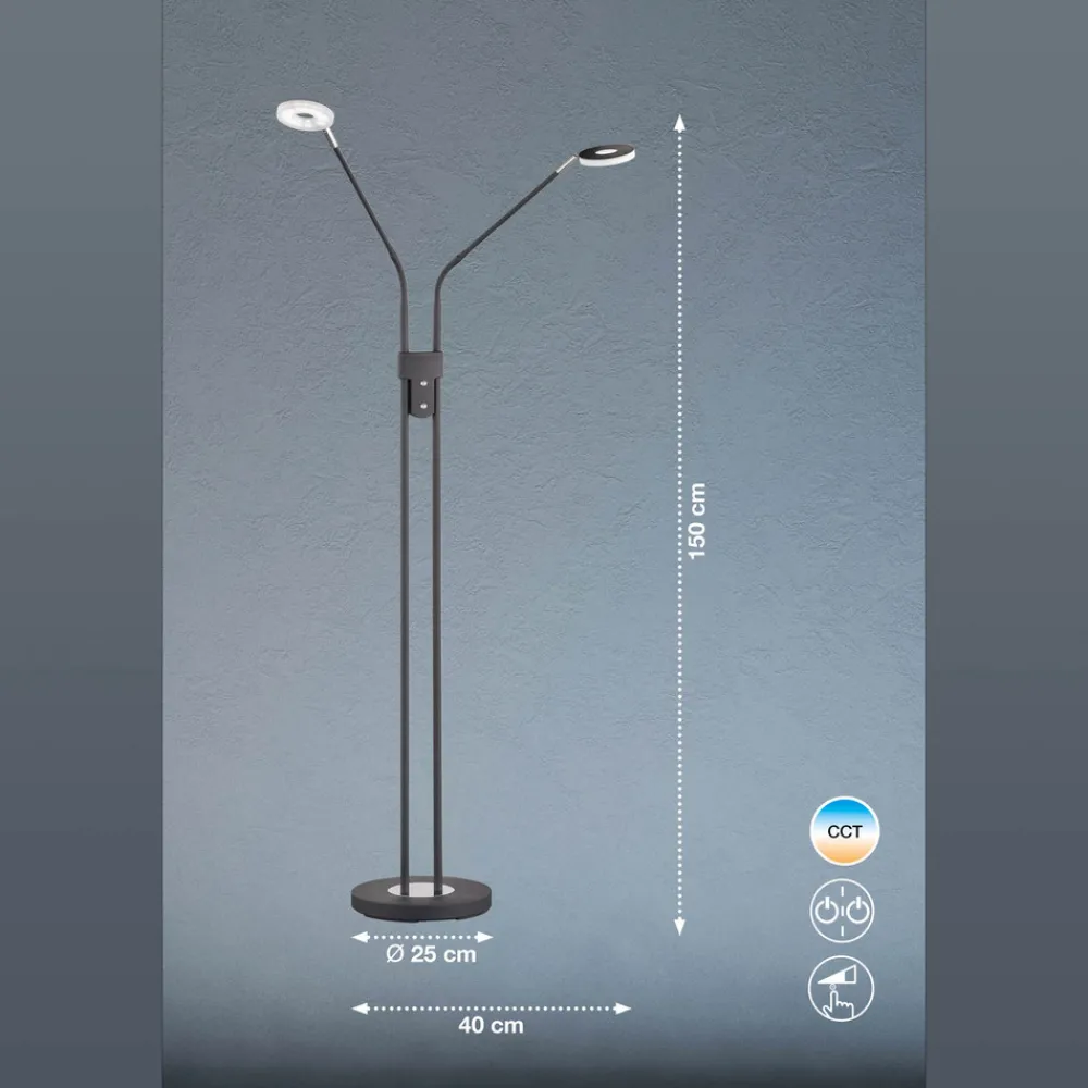 FISCHER & HONSEL Dent LED-gulvlampe, dimbar, CCT, 2 x 6W svart Clearance