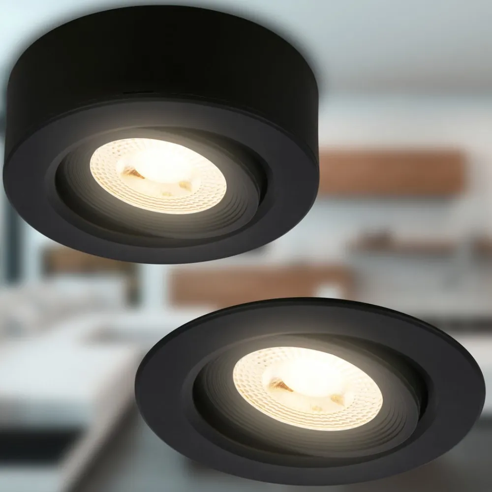 Briloner Desi innfellingslampe, svart, Ø9cm, av/på, 3000K| Downlights