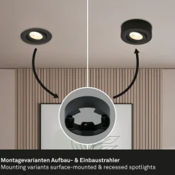 Briloner Desi innfellingslampe, svart, Ø9cm, av/på, 3000K| Downlights