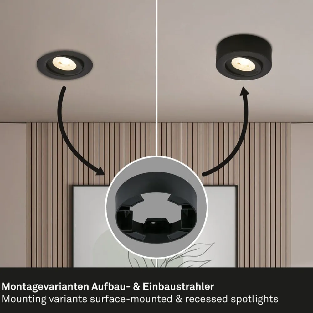 Briloner Desi innfellingslampe, svart, Ø9cm, av/på, 3000K| Downlights
