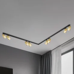 Milagro Lighting Downlight Hero, svart/gull, 8 lyskilder, 240 cm, metall| Spotter I Tak