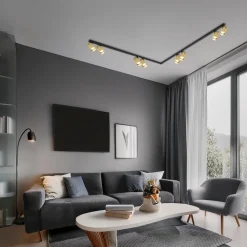 Milagro Lighting Downlight Hero, svart/gull, 8 lyskilder, 240 cm, metall| Spotter I Tak