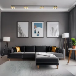 Milagro Lighting Downlight Hero, svart/gull, 8 lyskilder, 240 cm, metall| Spotter I Tak