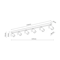 TK Lighting Downlight Top, hvit, 127 cm, 6 lyskilder, metall, GU10 New