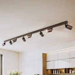 TK Lighting Downlight Top, justerbar, brun, 8 lyskilder, lineær| Spotter I Tak|Taklamper