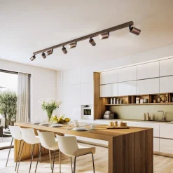 TK Lighting Downlight Top, justerbar, brun, 8 lyskilder, lineær| Spotter I Tak|Taklamper