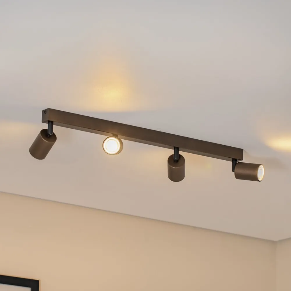 TK Lighting Downlight Top, justerbar, brun, 4 lyskilder, lineær New