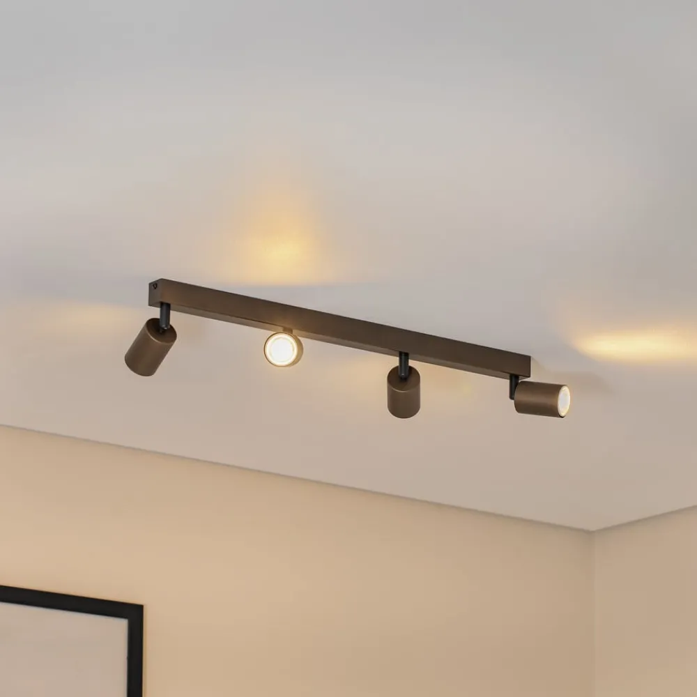 TK Lighting Downlight Top, justerbar, brun, 4 lyskilder, lineær New