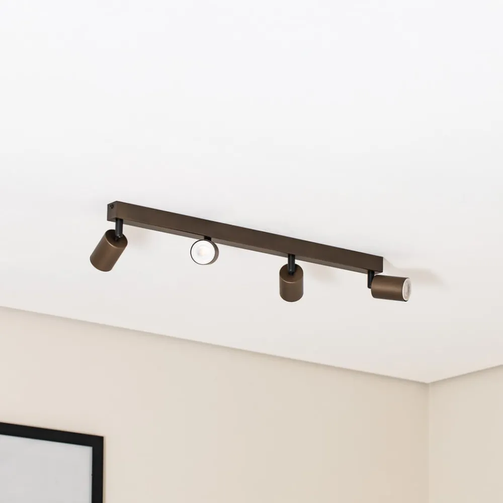 TK Lighting Downlight Top, justerbar, brun, 4 lyskilder, lineær New