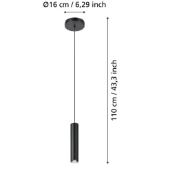 EGLO connect LED-hengelampe Balamorta-Z, 1 lyskilde, svart| Smarthus Belysning