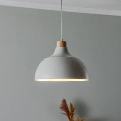 Envostar pendellampe Kaitt, detaljer i tre, Ø 34 cm, beige| Pendellamper
