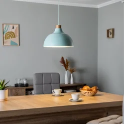 Envostar pendellampe Kaitt, detaljer i tre, Ø 34 cm, mintfarget Clearance