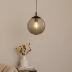 TK Lighting Esme hengelampe, Ø 25 cm, røykgrå, glass, globe, E27| Pendellamper