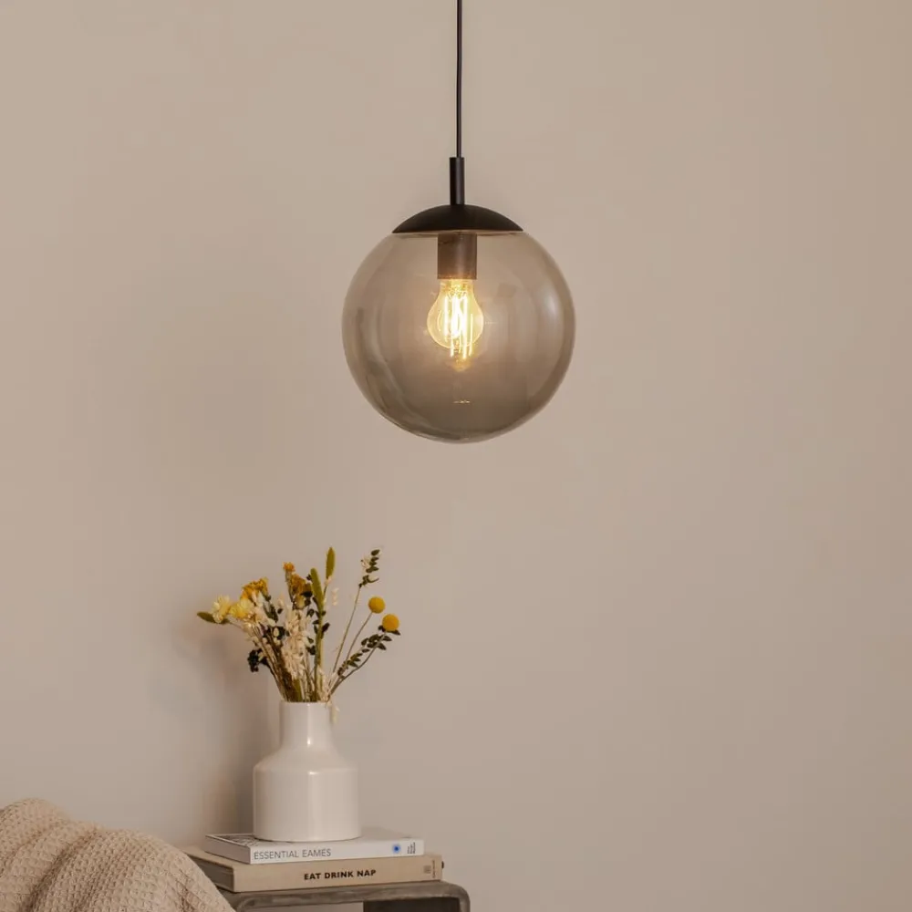 TK Lighting Esme hengelampe, Ø 25 cm, røykgrå, glass, globe, E27| Pendellamper