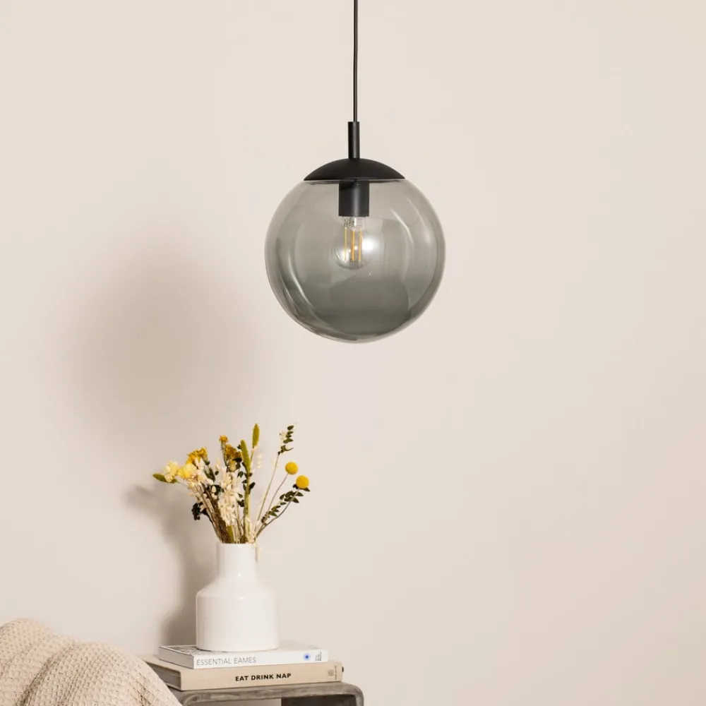 TK Lighting Esme hengelampe, Ø 25 cm, røykgrå, glass, globe, E27| Pendellamper