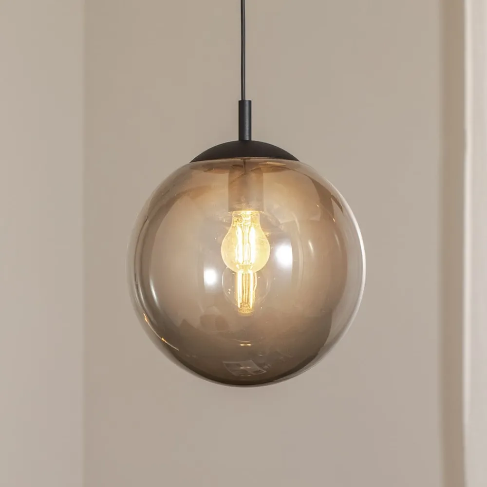 TK Lighting Esme hengelampe, Ø 30 cm, røykgrå, glass, kuppel, E27| Pendellamper