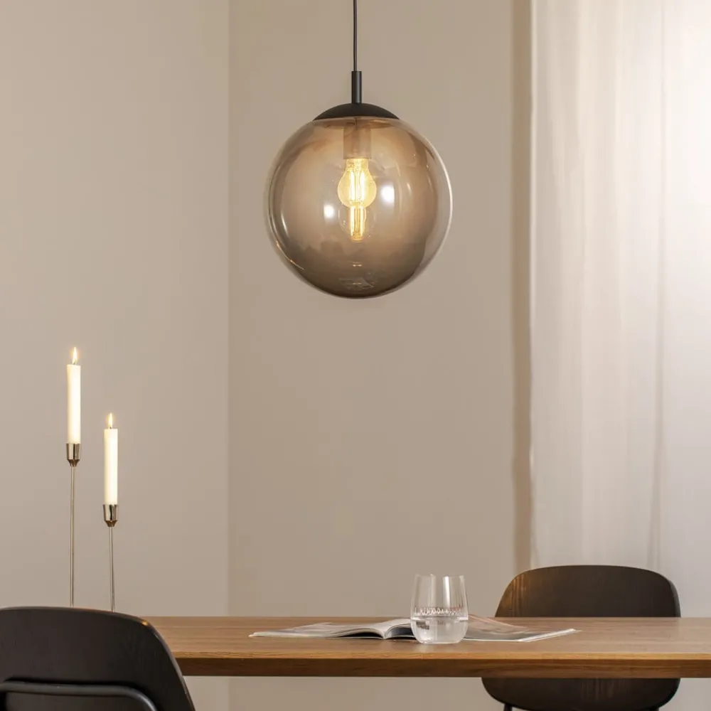TK Lighting Esme hengelampe, Ø 30 cm, røykgrå, glass, kuppel, E27| Pendellamper