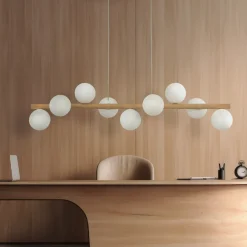 TK Lighting Estera hengelampe, opalglass, tre, 9 lyskilder| Pendellamper