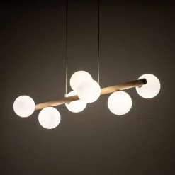 TK Lighting Estera hengelampe, opalglass, tre, 7 lyskilder Discount